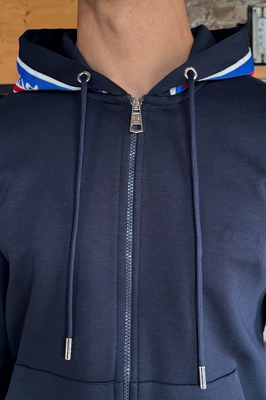Тёмно-синяя кофта на молнии Moncler striped logo