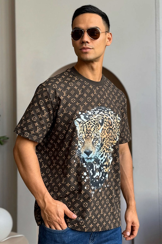 Коричневая оверсайз футболка Louis Vuitton Monogram All-over Tiger