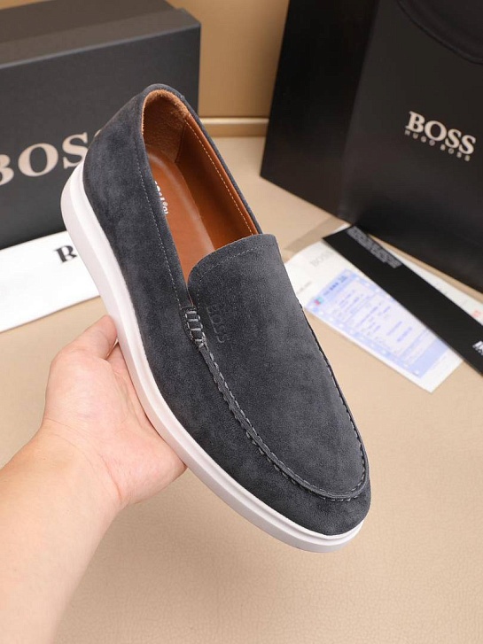 Замшевые лоферы Hugo Boss embossed logo - Grey