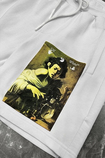 Мужские белые шорты Off-White "Boy bitten by a lizard"   