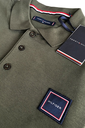 Классическое мужское поло Tommy Hilfiger зелёного цвета   
