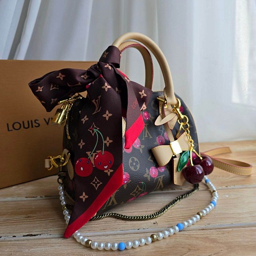 Кожаная сумка Louis Vuitton x Takashi Murakami Cherry Speedy 22x16 см   