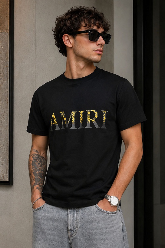 Чёрная мужская футболка Amiri Leopard Logo