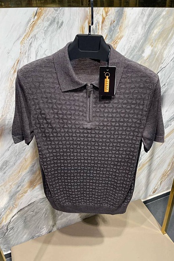 Мужское поло серо-коричневого цвета Zilli zip neck   