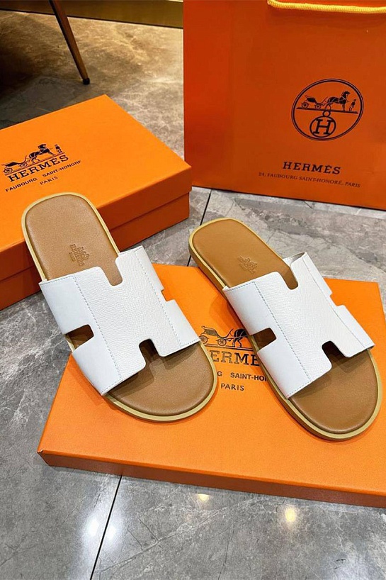 Кожаные шлёпанцы Hermes Izmir - White