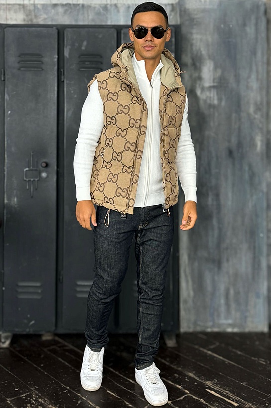 Мужской бежевый жилет Gucci GG Monogram