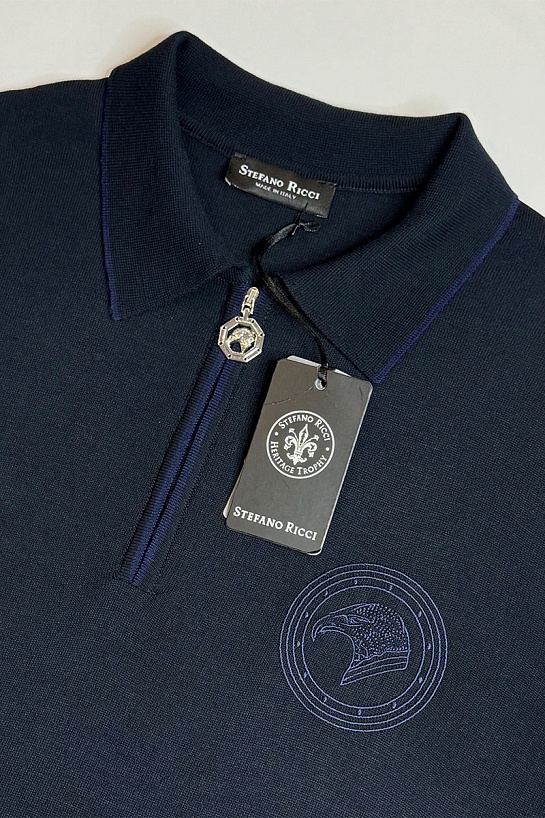 Мужское поло Stefano Ricci Eagle zip-neck - Navy