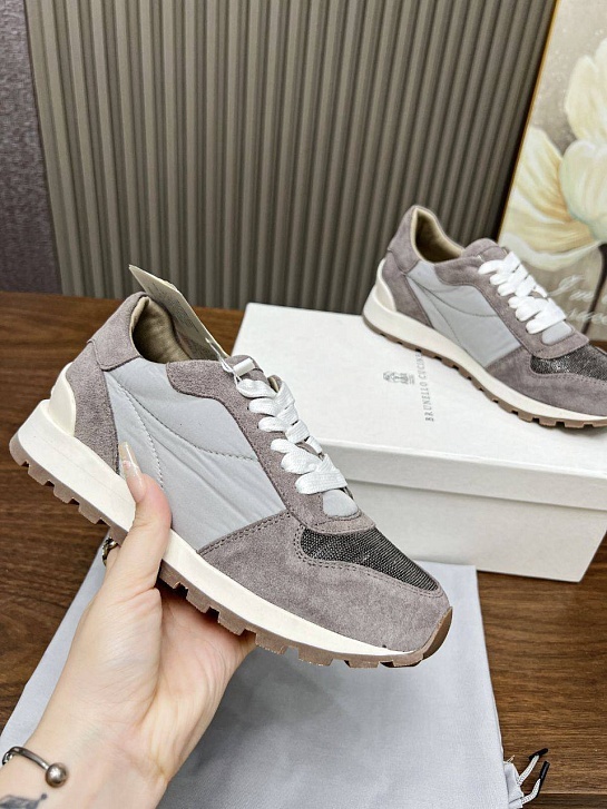 Женские замшевые кроссовки Brunello Cucinelli - Grey