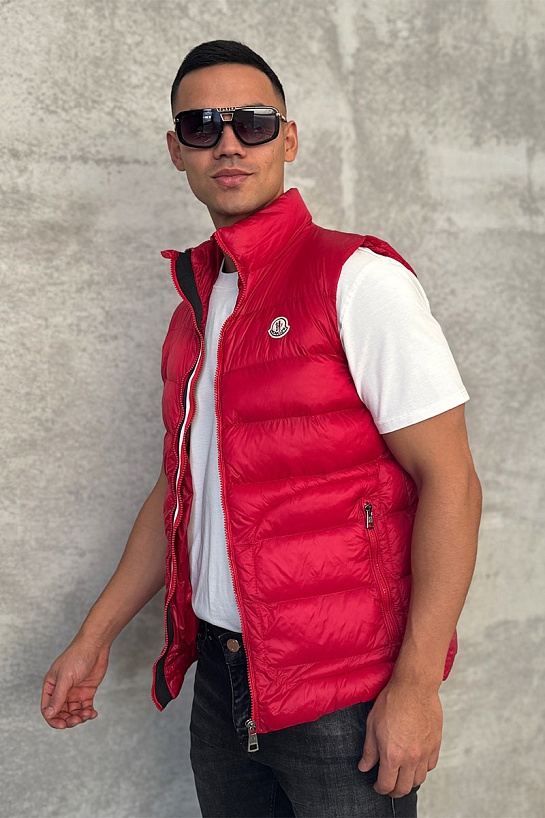 Мужской красный жилет Moncler logo-patch