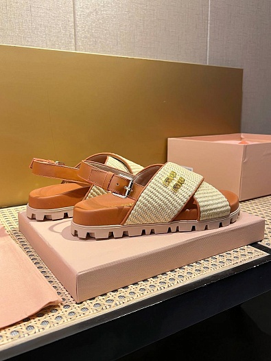 Женские кожаные сандалии MIU MIU Premium - Brown   