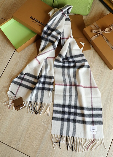 Шарф Burberry Check premium 168x30 см - White   