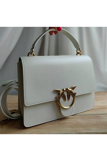 Кожаная сумка Love 25x18 см - White / Gold   