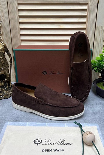 Мужские замшевые лоферы Loro Piana Open Walk - Brown   