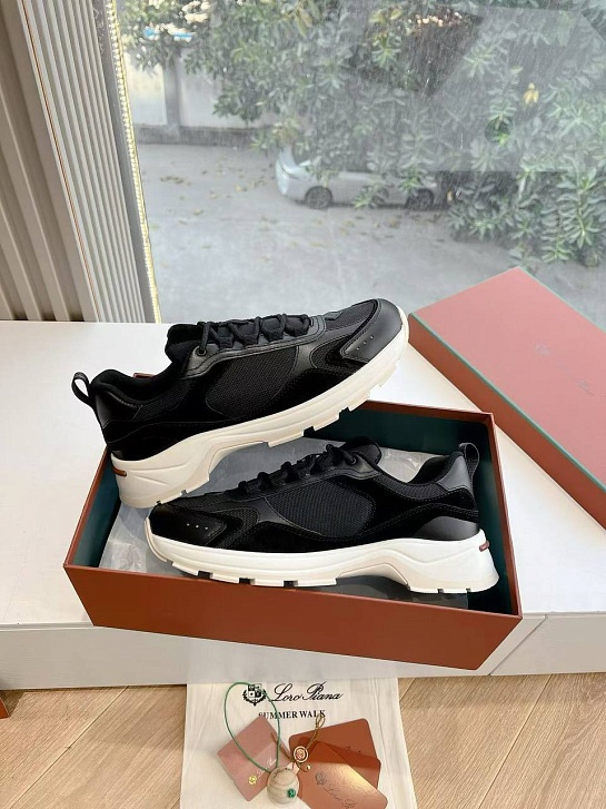 Женские кожаные кроссовки Loro Piana Premium - Black