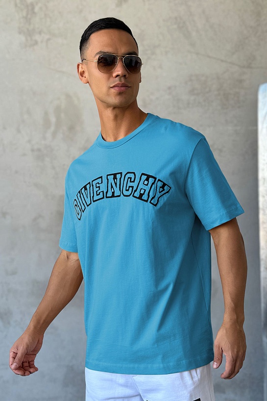 Синяя оверсайз футболка Givenchy college logo-embroidered