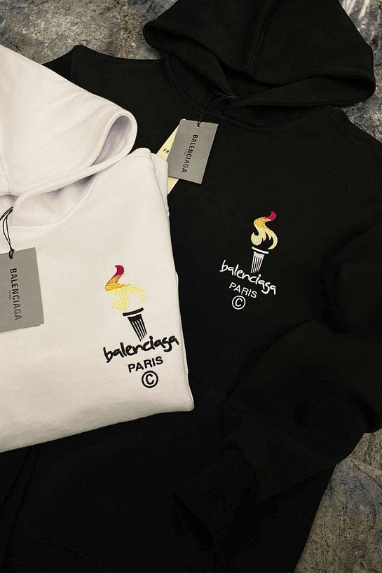 Оверсайз худи Balenciaga Paris Olympics Flame embroidered-logo
