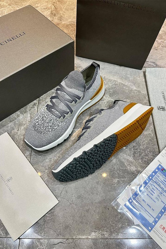 Текстильные кроссовки Brunello Cucinelli серого цвета