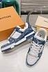Женские кожаные кроссовки Louis Vuitton Trainer Monogram - White / Blue