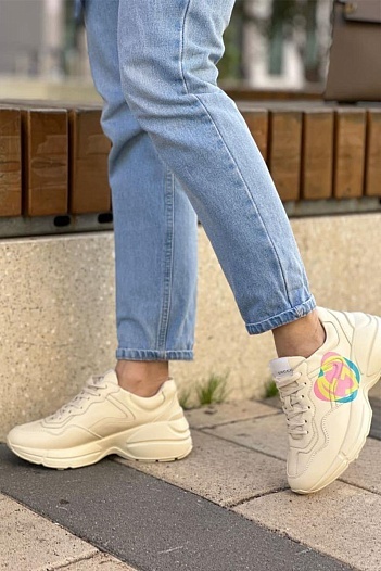 Женские кожаные кроссовки Gucci Rhyton Heart - Beige   