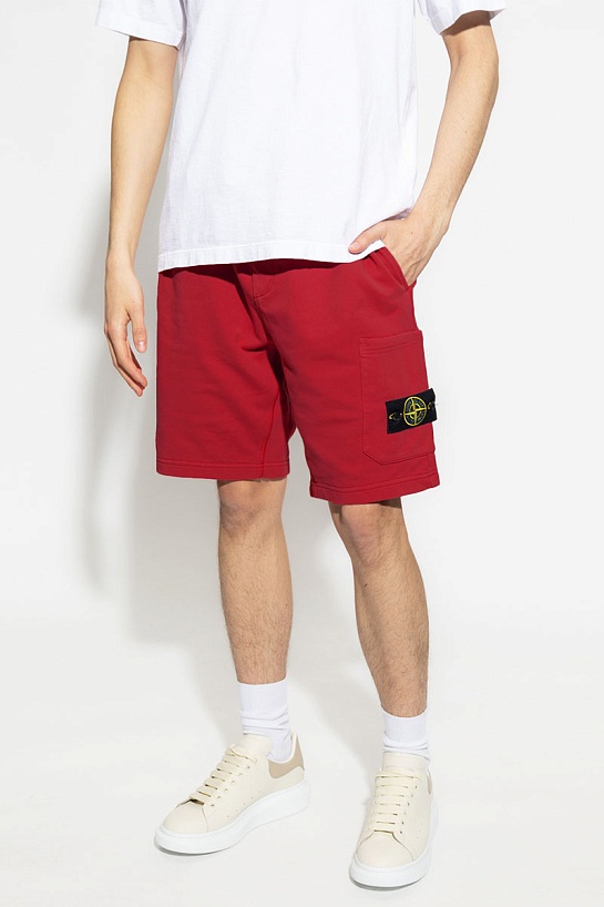 Мужские бордовые шорты Stone Island compass-patch