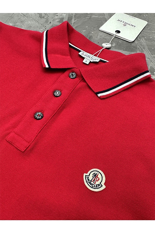 Мужское поло красного цвета Moncler logo-patch