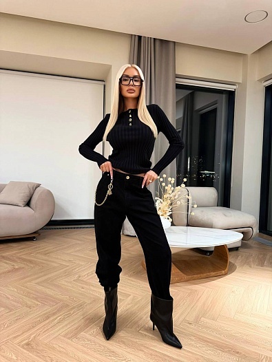 Женский трикотажный лонгслив Schiaparelli premium - Black   