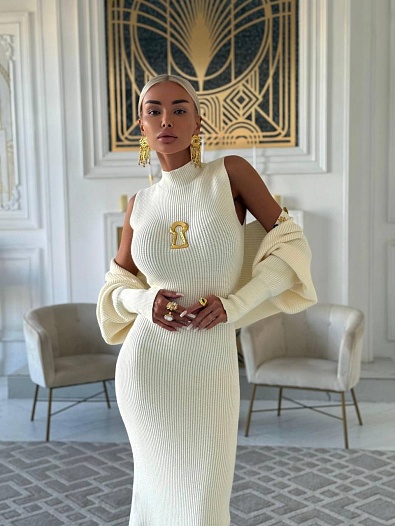 Женское трикотажное платье двойка Schiaparelli белого цвета   