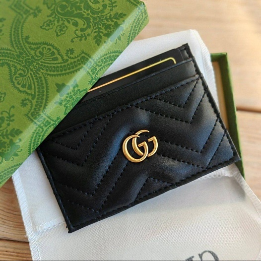 Кожаный чёрный кардхолдер Gucci GG logo-plaque 10x7 см - Black   