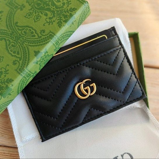 Кожаный чёрный кардхолдер Gucci GG logo-plaque 10x7 см - Black