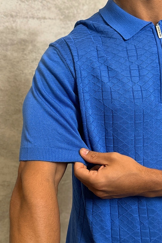 Мужское поло Stefano Ricci zip neck - Blue