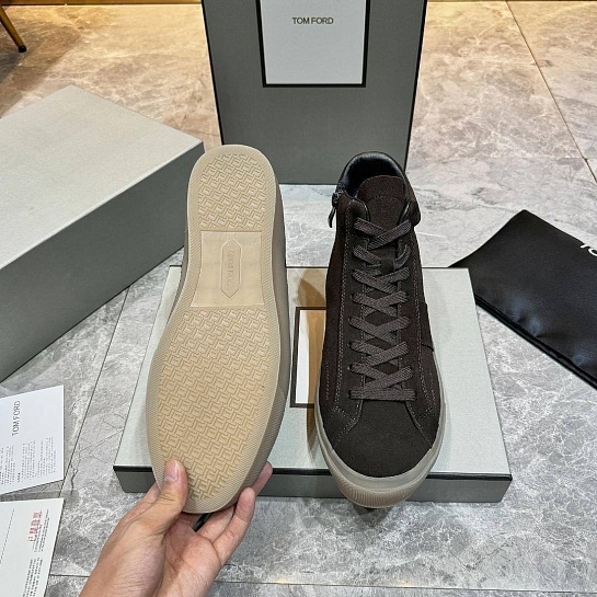 Замшевые кроссовки с мехом Tom Ford high-top - Brown