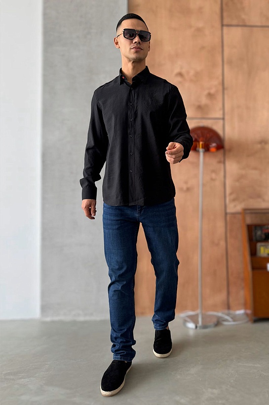 Мужская рубашка Hermes H embroidered - Black