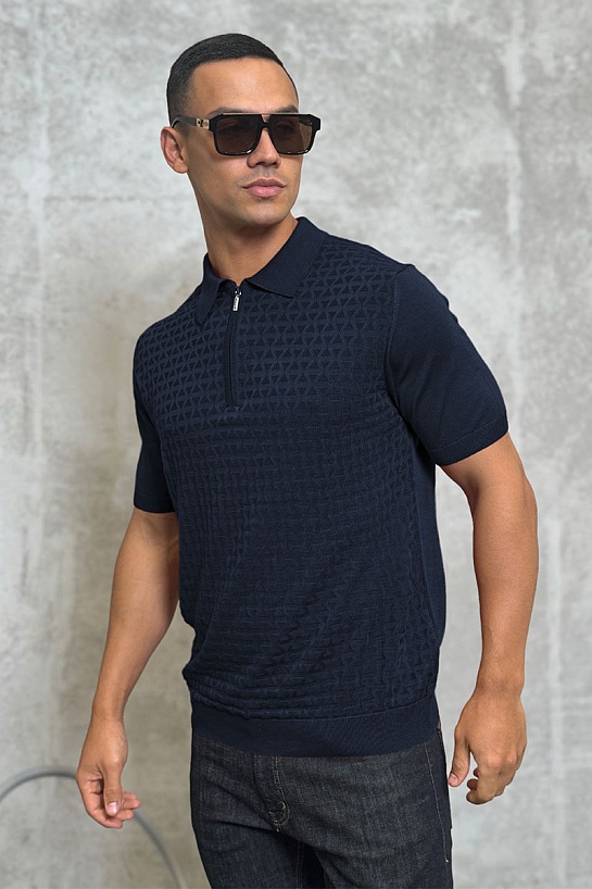 Мужское поло тёмно-синего цвета Zilli zip neck