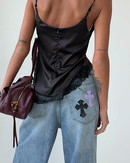 Женские синие джинсы Chrome Hearts multi-patch   
