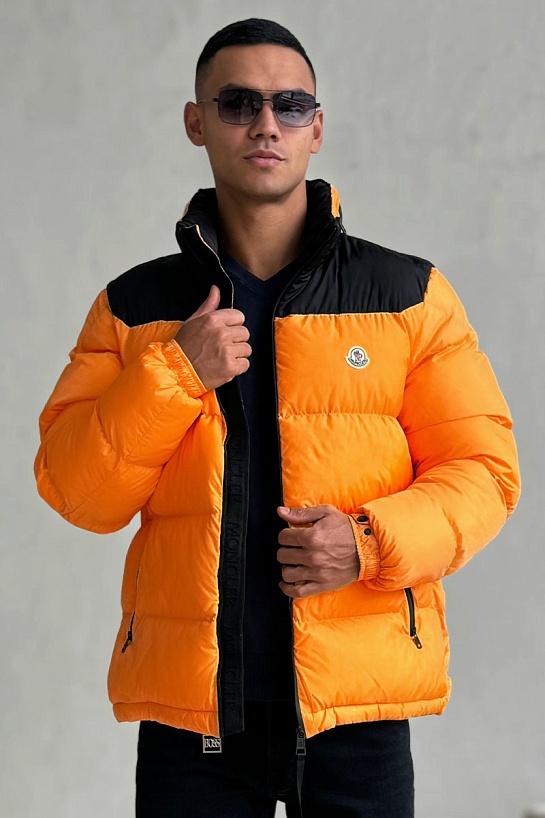 Утеплённая куртка Moncler Peuplier logo-patch - Orange / Black