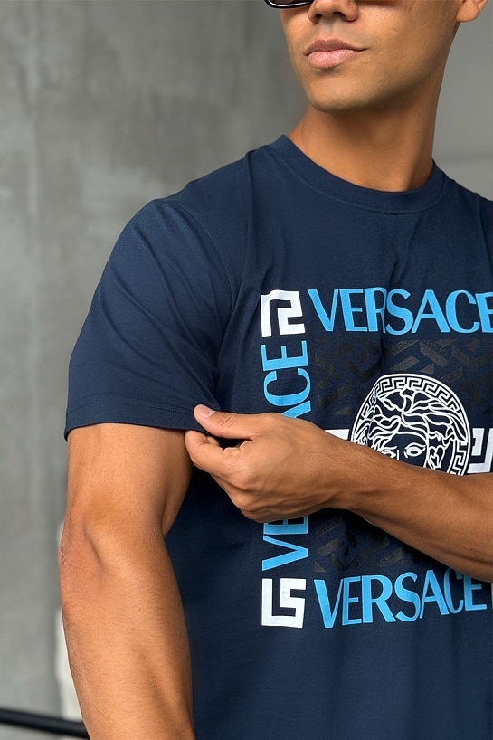 Мужская синяя футболка Versace logo-print