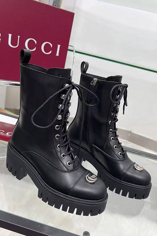 Женские кожаные ботинки Gucci Double G