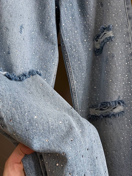 Женские светло-голубые джинсы со стразами MIU MIU premium