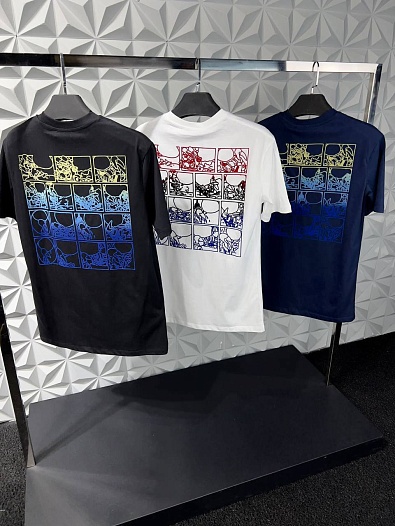 Брендовая мужская футболка Moncler тёмно-синего цвета   