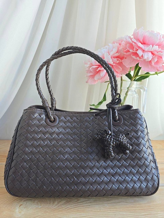 Кожаная сумка Bottega Veneta Basket 30x20 см - Dark Brown