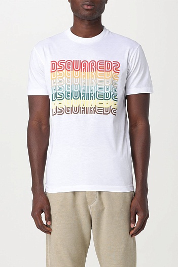 Мужская белая футболка Dsquared2 Rainbow logo-print   