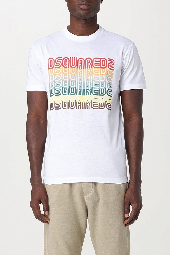 Мужская белая футболка Dsquared2 Rainbow logo-print