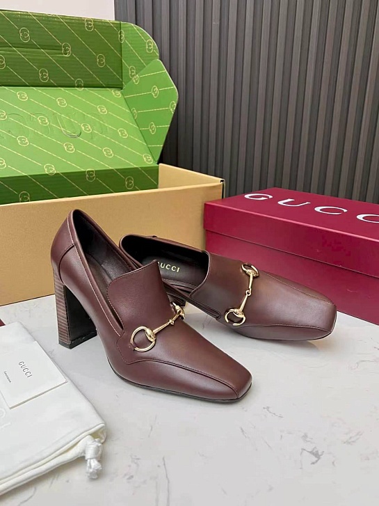 Женские кожаные лоферы на каблуке Gucci Signora Pump premium