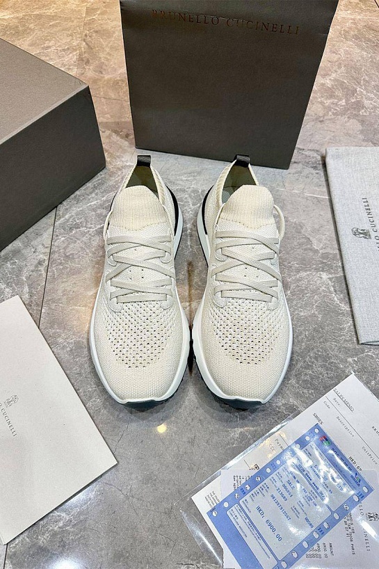 Текстильные кроссовки Brunello Cucinelli бежевого цвета