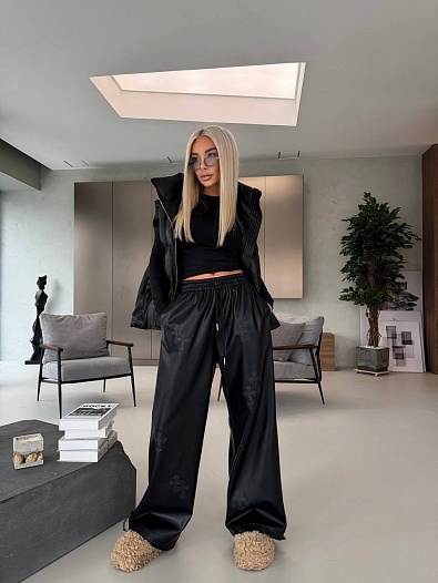 Женские брюки из эко кожи Chrome Hearts Premium   