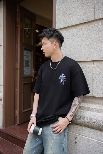 Чёрная оверсайз футболка Chrome Hearts Premium   