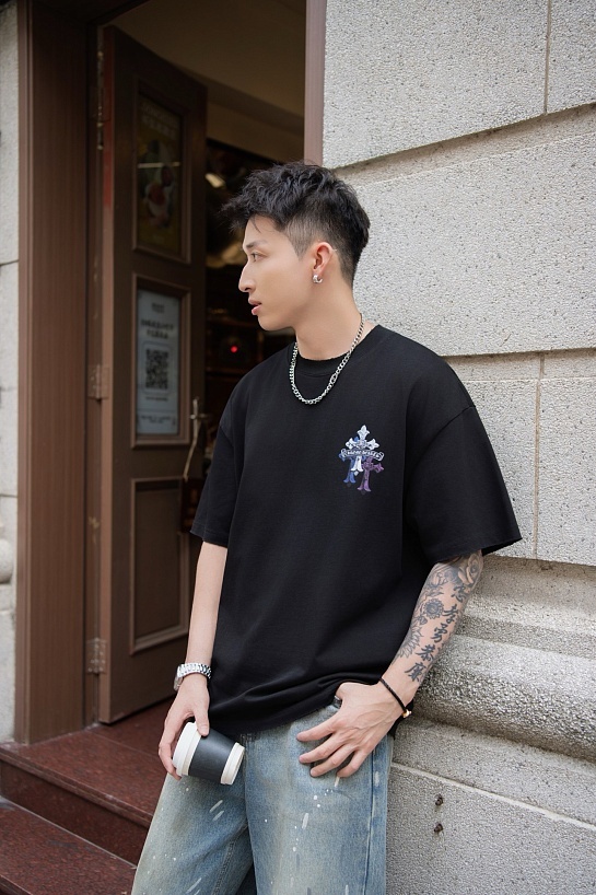 Чёрная оверсайз футболка Chrome Hearts Premium