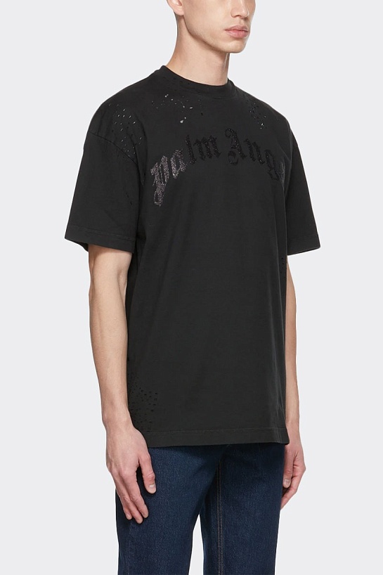 Чёрная оверсайз футболка Palm Angels Glittered logo