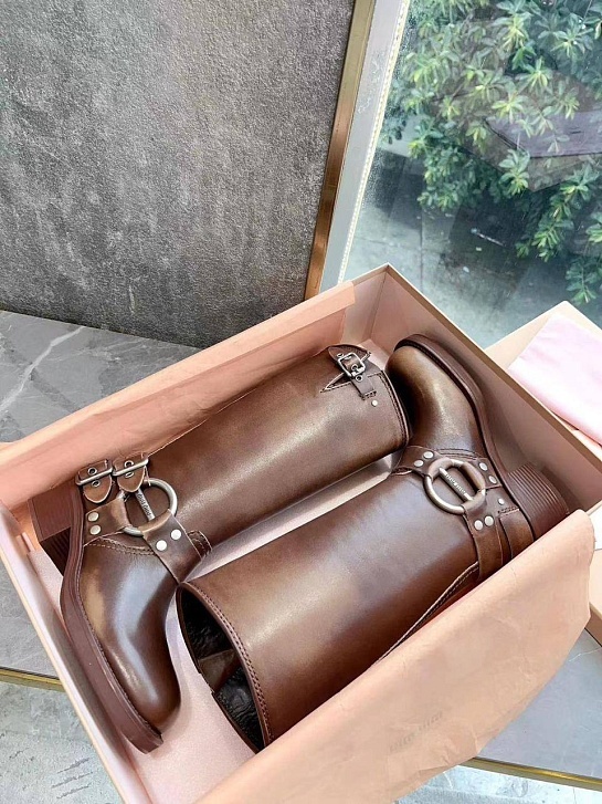 Женские кожаные сапоги MIU MIU Ankle Premium