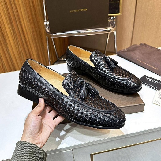 Мужские кожаные лоферы Bottega Veneta Intrecciato - Black   